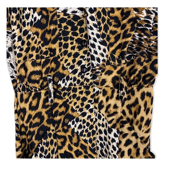 Vintage 80s Scarlett Animal Print Short Sleeve Button Up Dress Medium - Picture 3 of 15